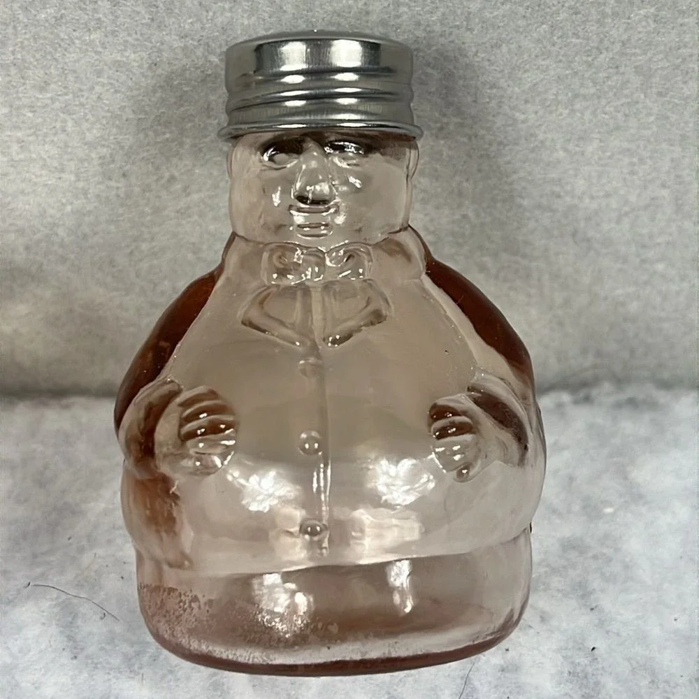 Pink Glass Figures Rotund Men Salt n Pepper Shakers Set of 2 Unique‎